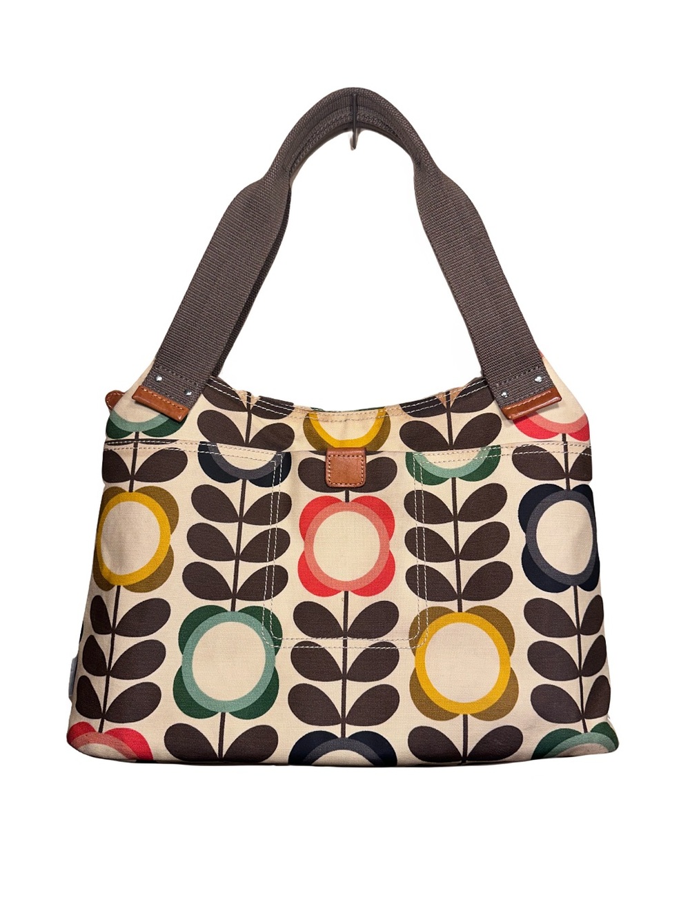 Orla Kiely Multi Stem Retro Floral Canvas Leather Trim Tote Shoulder Bag